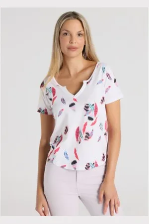Lois Para mulher. 423102694 T-shirt de gola aberta branca (XS), , Casual, Algodão, Manga curta