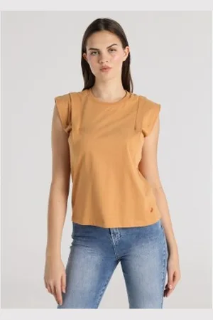 Lois Para mulher. 423072684 Tampo de mesa cor de laranja com revestimento de ombros (XS), Marrom, Casual, Algodão, Manga curta