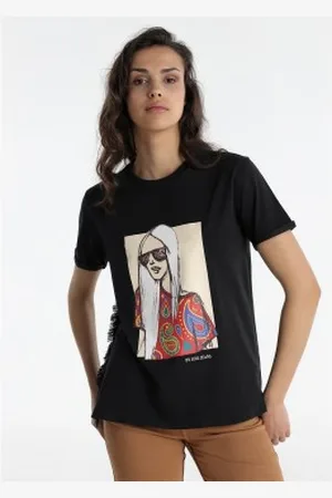 Lois Para mulher. 423282734 T-shirt de manga curta preta (XS), , Casual, Algodão
