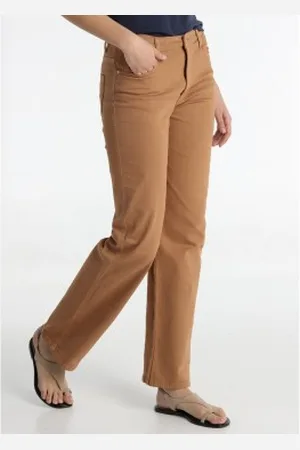Lois Para mulher. 207982342 Calças de ganga de corte direito castanhas (26), Marrom, Casual, Algodão, Denim