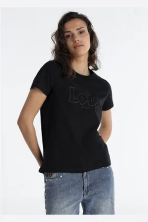 Lois Para mulher. 422052140 T-shirt de manga curta preta (XS), , Casual, Algodão