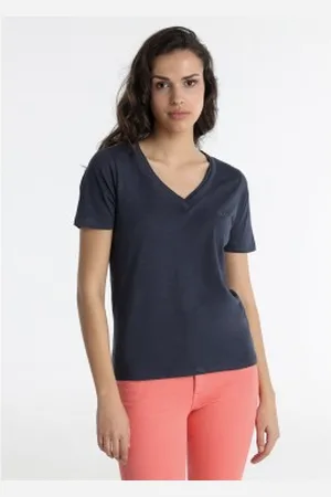 Lois Para mulher. 422652498 T-shirt de manga curta azul-marinho (XS), Casual, Algodão