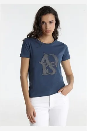 Lois Para mulher. 423192713 T-shirt de manga curta azul-marinho (XS), Casual, Algodão