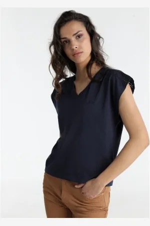 Lois Para mulher. 423302737 T-shirt de manga curta azul-marinho (XS), Casual, Algodão