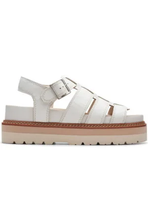 Clarks Para mulher. 26176318 Sandálias Orianna Twist em pele branca (36), Couro, , 3 a 5cm, Fivela, Casual
