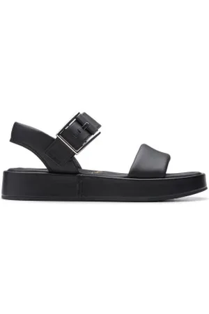 Clarks Para mulher. 26176257 Sandálias Alda Strap em pele preta (35.5), Couro, Preto, 1 a 3cm, Fivela, Casual
