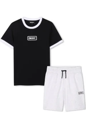 DKNY Para menino. D62224 Conjunto de t-shirt e calções cinzento, (4años= 102cm), Casual, Cinza, Algodão, Manga curta, moda infantil