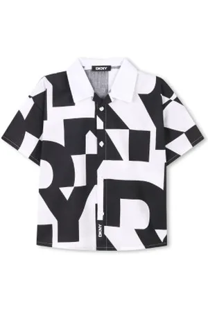 DKNY Unisex para criança. D62338 Camisa de popelina branca, preta (4años= 102cm), Preto, , Casual, Algodão, Manga curta, moda infantil