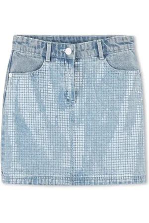 DKNY Para menina. D62259 Saia de ganga (4años= 102cm), Casual, Algodão, Denim, moda infantil