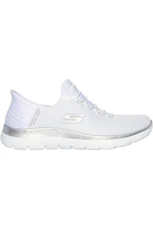 Skechers Para mulher. 150123 Slip-ins: Cimeiras brancas (36), , Tecido, Plano, Cordão, Casual, Esportivo