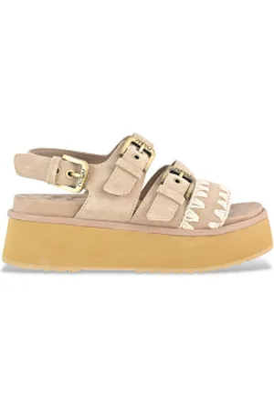 Mou Para mulher. MU.SW681000A Sandálias de couro bege com tiras (36), 3 a 5cm, Fivela, Casual