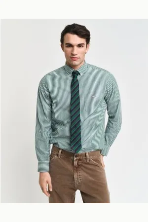 GANT Para homem. 3000130 Camisa de popelina às riscas verdes de corte regular (L), Casual, Algodão, Manga comprida