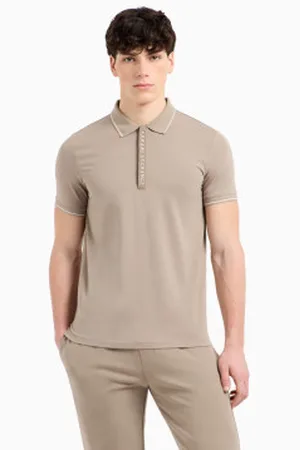 Armani Exchange Para homem. 8NZF71ZJH2ZU6167 Pólo com logótipo em castanho contrastante (S), , Casual, Algodão, Manga curta
