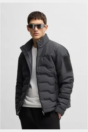 HUGO BOSS Para homem. 50529649 Casaco de penas repelente de água com pormenores de fecho em cinzento escuro (M), Casual, , Poliéster
