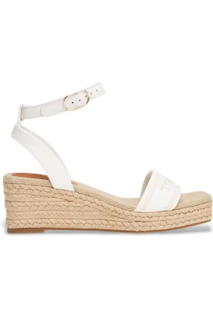 Tommy Hilfiger Para mulher. FW0FW08805 Alpargatas brancas com cunha e monotipo (36), , Tecido, 5 a 8cm, Fivela, Casual, Sustentável