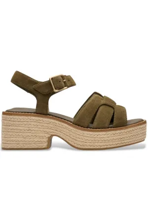 Clarks Para mulher. 26181250 Sandálias de couro com tira Coledale verde (36), 3 a 5cm, Camurça, Fivela, Casual