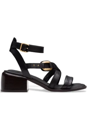 Clarks Para mulher. 26181243 Morwyn Sandálias de couro com tira preta (36), Preto, 5 a 8cm, Fivela, Casual