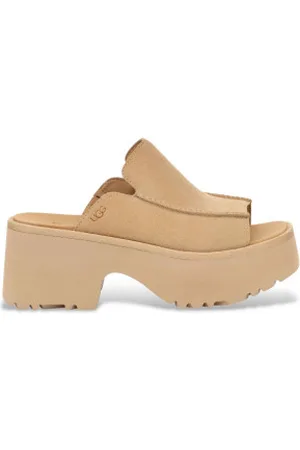 UGG Para mulher. 1167476 Sandálias de couro mostarda New Heights (38), 5 a 8cm, Nenhum, Casual