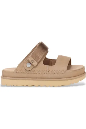 UGG Para mulher. 1167399 Sandálias Goldenstar Glide em pele bege (36), Couro, Plano, Nenhum, Casual