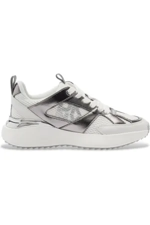 DKNY Para mulher. K1599546 Sapatilhas brancas, prateadas (40), Branco, , Tecido, Plano, Cordão, Casual