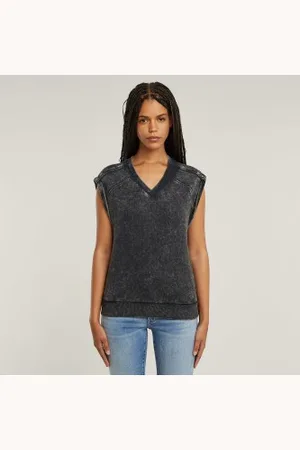 G-Star Para mulher. D26103-D575-H365 Camisola de efeito lavado cinzenta (XS), Casual, , Sem mangas / correias, Algodão orgânico, Susten