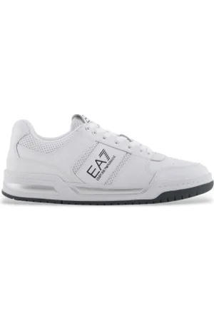 EA7 Unisex. X8X234_XK422 Sapatilhas Court em pele brancas (40 2/3), Couro, Plano, Cordão, Casual, Esportivo, Tênis / Paddle tennis, Multispo
