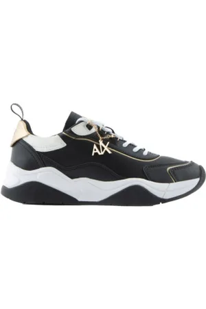 Armani Exchange Para mulher. XDX104XV580S038 Ténis de couro liso preto (36), Plano, Cordão, Casual