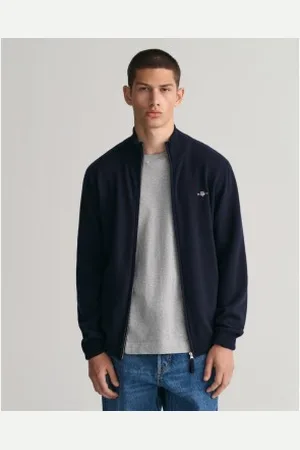 GANT Para homem. 87214 Casaco de lã de ovelha muito fina com fecho de correr em azul-marinho (S), Casual, Algodão