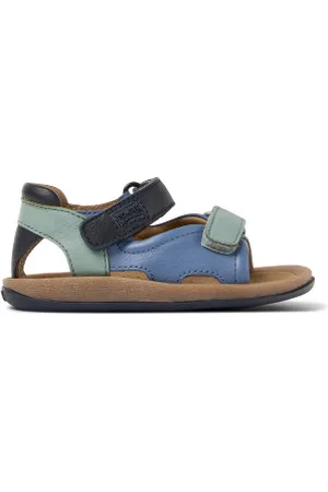 Camper Unisex para criança. K800362-014 Sandálias Bicho Twins em pele azul (21), Couro, Plano, Velcro, Casual, moda infantil