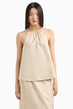 Armani Exchange Para mulher. XW000195AF12812U1092 Top com folhos (L), Casual, Algodão, Sem mangas / correias
