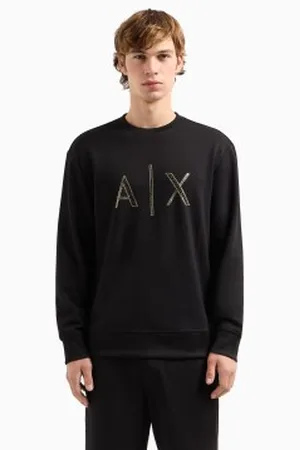 Armani Exchange Para homem. XM000331AF12269UC001 Camisola com gola redonda preta (L), Preto, Casual, Esportivo, Multisport, Poliéster