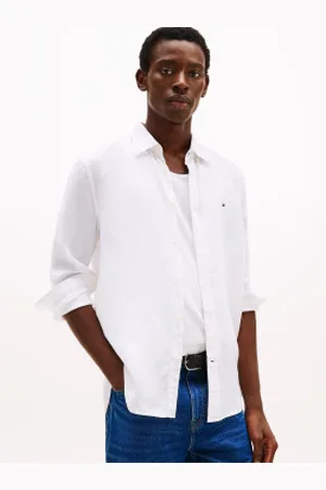 Tommy Hilfiger Para homem. MW0MW34602 Camisa de ajuste regular em linho (L), Casual, Manga comprida