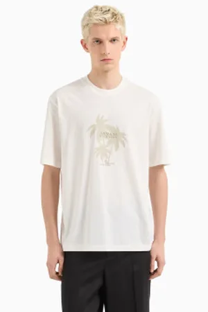 Armani Exchange Para homem. XM000772AF12308U0009 T-shirt de corte regular com estampado de palmeiras brancas (L), , Casual, Algodão, M