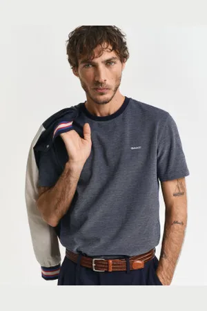 GANT Para homem. 2013083 T-shirt Oxford de quatro cores Ajuste regular azul-marinho (XL), Casual, Algodão, Manga curta