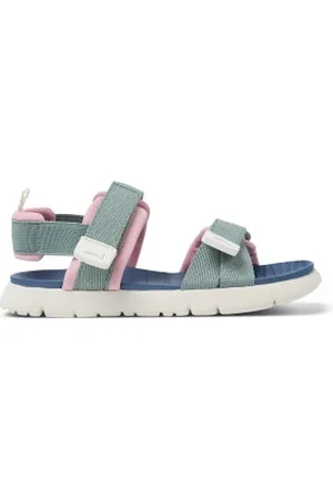 Camper Unisex para criança. K800637-004 Sandálias verdes em pele Caterpillar (25), Couro, Plano, Velcro, Casual, Sustentável, moda infantil