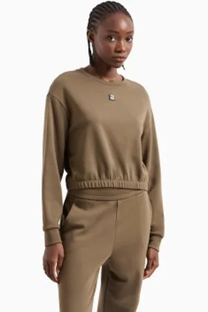 Armani Exchange Para mulher. XW000086AF10172U6199 Sweatshirt com gola redonda, ombros descaídos e bainha elástica (M), Marrom, Casu