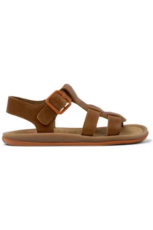 Camper Unisex para criança. K800617-002 Sandálias de couro Bicho castanhas (26), Marrom, Plano, Casual, Sustentável, moda infantil
