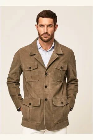 Hackett Para homem. HM402926 Casaco Castanho Sahariano (L), Marrom, Casual, Camurça, Manga comprida