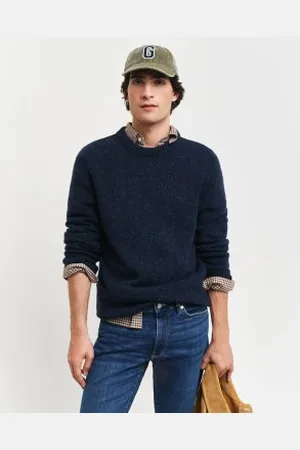 GANT Para homem. 8040200 Pullover de gola redonda com Nepps em lã Navy (L), Casual, Sustentável, , L Reciclada