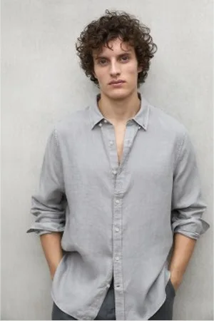 ECOALF Para homem. MCMGASRMALIB0725S25-360 Camisa cinzenta Malibu (XXL), Casual, , Linho, Manga comprida, Sustentável