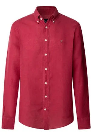Hackett Para homem. HM3010264 Camisa de corte à medida vermelha (XXL), , Casual, Linho, Manga comprida