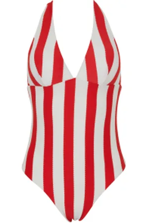 EA7 Para mulher. 7W000297_AF12214 Fato de banho às riscas vermelhas e brancas (M), Branco, , Beachwear, Poliéster