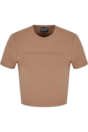 EA7 Para mulher. 7W000510_AF12484 T-shirt com gola redonda (L), Marrom, Casual, Esportivo, Algodão, Multisport, Manga curta
