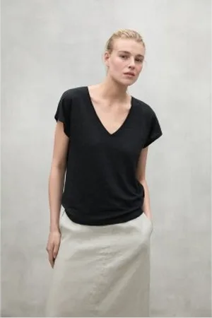 ECOALF Para mulher. MCWGATSAREND0128S25-319 T-shirt Arendal preta (L), , Casual, Linho, Manga curta, Sustentável