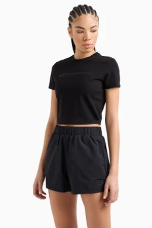 EA7 Para mulher. 7W000510_AF12484 T-shirt preta com gola redonda (L), , Casual, Esportivo, Algodão, Multisport, Manga curta