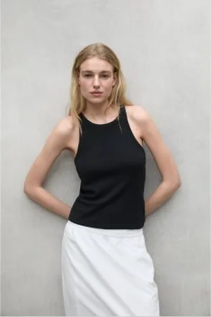 ECOALF Para mulher. MCWGATSARLES0560S25-319 T-shirt Arles preta (L), , Casual, Sem mangas / correias, Lyocell, Sustentável