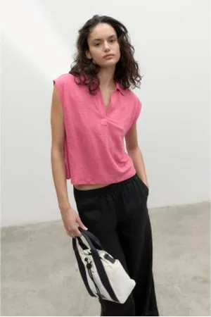 ECOALF Para mulher. GATSBRAGA0128WS23-381 T-shirt cor-de-rosa Braganzaalf (XS), Casual, Linho, Sustentável
