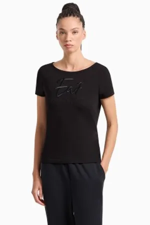 EA7 Para mulher. 7W000184_AF10373 T-shirt Logo Series preta (3XL), , Casual, Algodão, Manga curta