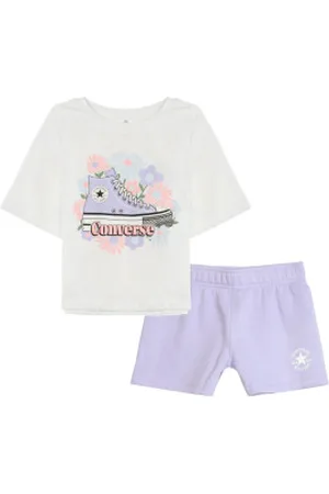 Converse Unisex para criança. 4CH108 Conjunto de ténis desportivos branco, lilás (S), Casual, Algodão, Multisport, Manga curta, moda infanti