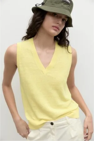 ECOALF Para mulher. GAKNPALMA0636WS23-528 Colete de malha Palmaalf Knit amarelo (XS), Casual, Linho, Sem mangas / correias, Sustentável